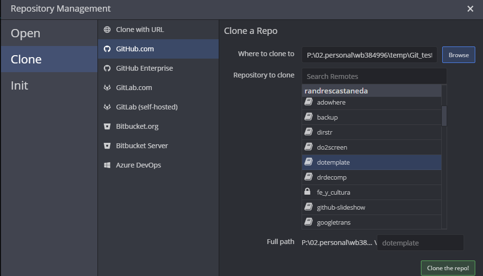 Clone repo in GitKraken